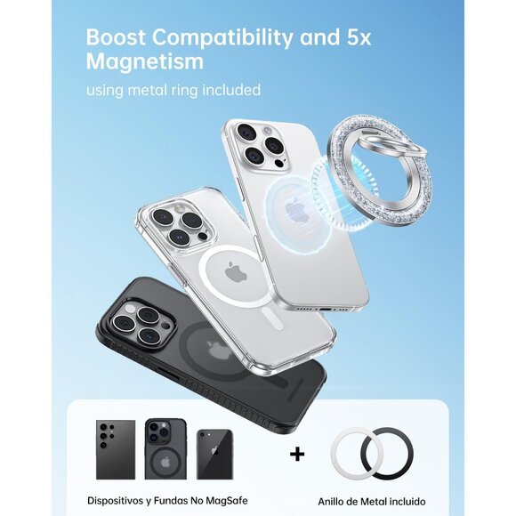 Magnetic Phone Ring Holder for MagSafe - Glitter Phone Grip Stand with 360° Rota - Picture 8 of 9